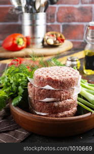 cutlets for burger with fresh greens and spice