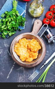 cutlets from chicken in pan and on a table