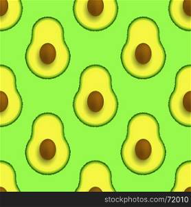 Cutted Ripe Avocado Seamless Pattern on Green Background. Cutted Ripe Avocado Seamless Pattern