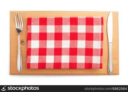 cutting board and napkin isolated on white background