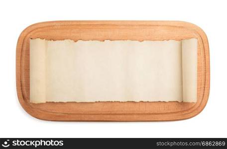 cutting board and parchment isolated on white background