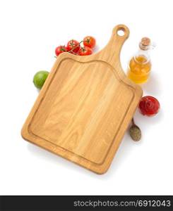 cutting board with ingredient isolated on white background