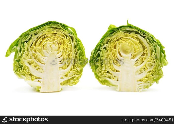 Cutting head cabbage isolated on a white background.