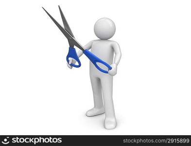 Cutting with scissors (3d isolated on white background characters series)