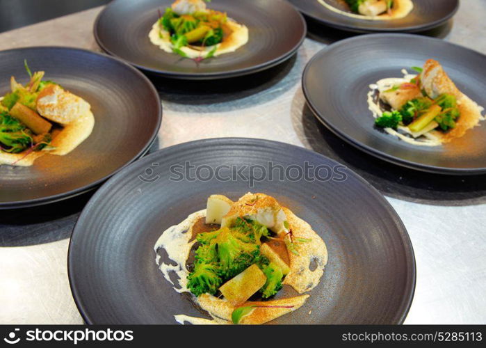 cuttlefish with prawn mayonnaise and broccoli