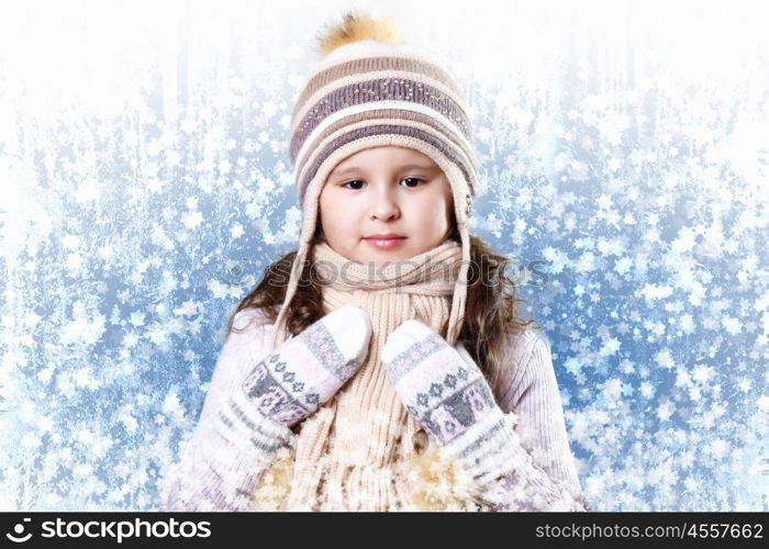 Cuty little girl in winter wear happy about new year