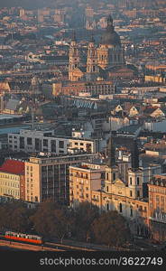 Cutyscape of the Hungarian capital Budapest with the Our Lady Russian Orthodox Cathedral in the foreground and with St Stephen&acute;s Basilica in the background