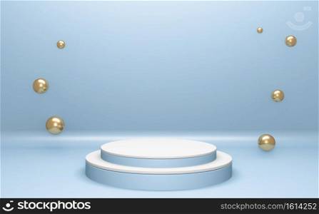 Cyan abstract on podium geometric for Product presentation. 3D rendering