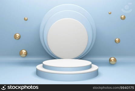 Cyan abstract on podium geometric for Product presentation. 3D rendering