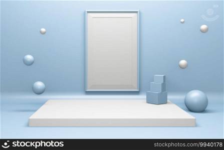 Cyan abstract on podium geometric for Product presentation. 3D rendering
