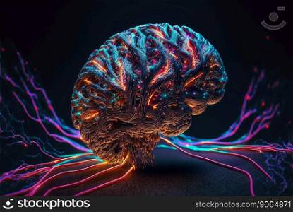 Cyber brain of Artificial Intelligence. Wires and circuit attached. Futuristic synthetic life. Generative AI.. Cyber brain of Artificial Intelligence. Wires and circuit attached. Futuristic synthetic life. Generative AI