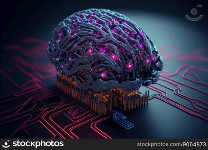 Cyber brain of Artificial Intelligence. Wires and circuit attached. Futuristic synthetic life. Generative AI.. Cyber brain of Artificial Intelligence. Wires and circuit attached. Futuristic synthetic life. Generative AI