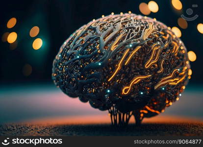 Cyber brain of Artificial Intelligence. Wires and circuit attached. Futuristic synthetic life. Generative AI.. Cyber brain of Artificial Intelligence. Wires and circuit attached. Futuristic synthetic life. Generative AI