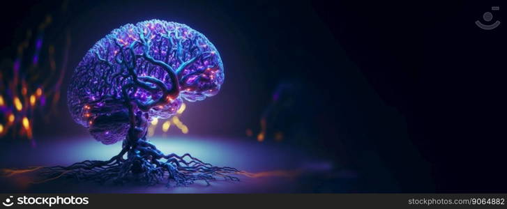 Cyber brain of Artificial Intelligence. Wires and circuit attached. Futuristic synthetic life. Generative AI.. Cyber brain of Artificial Intelligence. Wires and circuit attached. Futuristic synthetic life. Generative AI