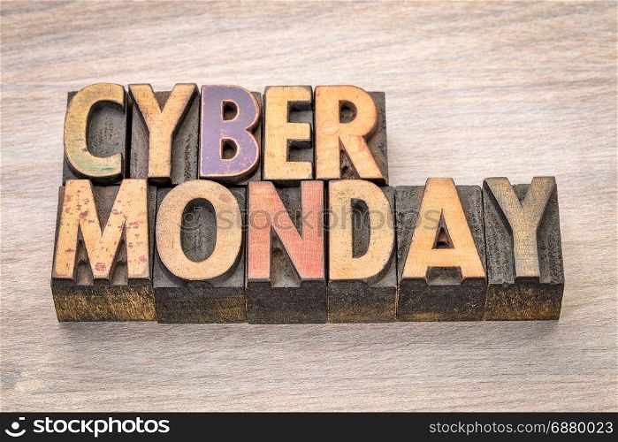 Cyber Monday - internet holiday shopping - text in vintage letterpress wood type