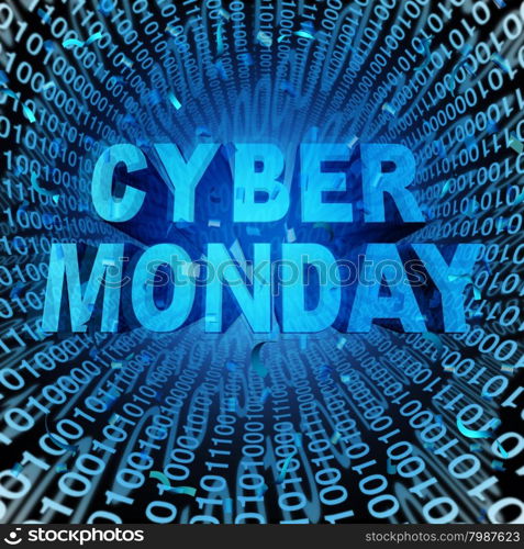 Cyber monday sale symbol and online sales concept as an internet holiday celebration for product discounts on websites.