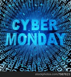 Cyber monday sale symbol and online sales concept as an internet holiday celebration for product discounts on websites.
