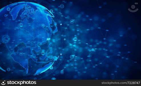 Cyber security and information network protection. Future technology network for business and internet concept. Earth element furnished by Nasa