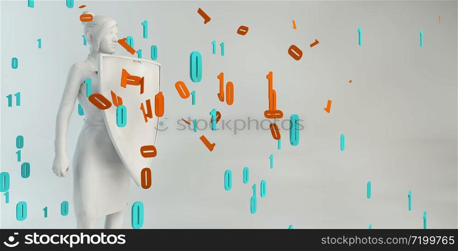 Cyber Security Concept with Woman Holding Shield Blocking Out Virus. Cyber Security