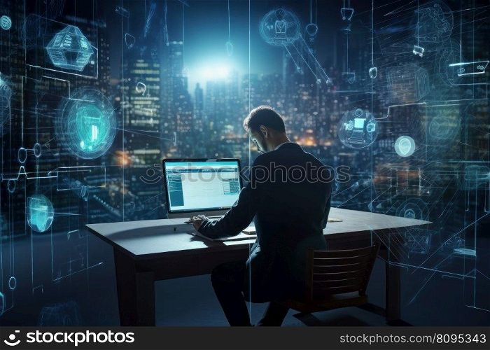 Cyber security network. System digital. Fictional person. Generate Ai. Cyber security network. Generate Ai