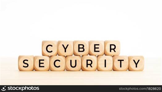 Cyber Security words on wooden block. Copy space. White background