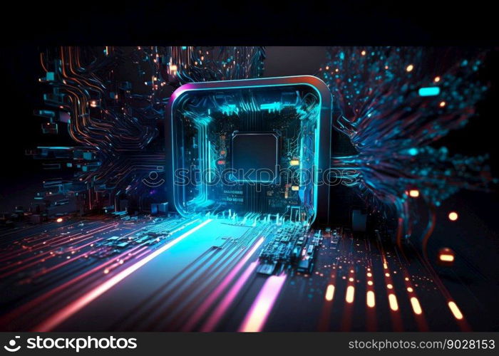 Cyber Space Connection Technology Computer Background with Chipset Central Processor. Generative AI. High quality illustration. Cyber Space Connection Technology Computer Background with Chipset Central Processor. Generative AI