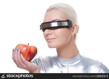 Cyber woman with an apple