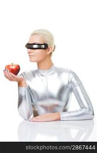 Cyber woman with an apple