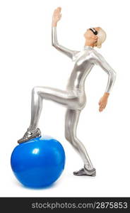 Cyber woman with fitness ball