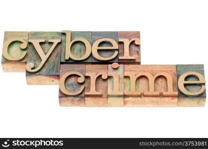 cybercrime word - isolated text in letterpress wood type blocks stained by color inks