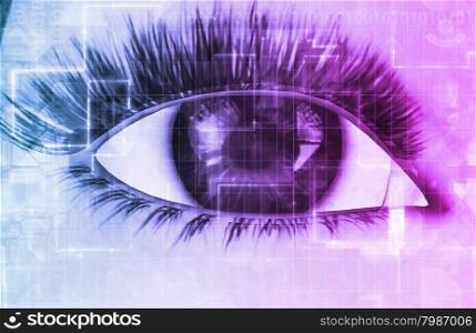 Cybernetic Eye with Futuristic Abstract Background as Art. Futuristic Network Energy Data Grid
