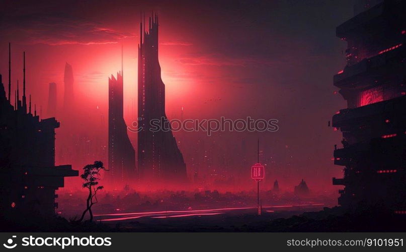 Cyberpunk cityscape landscape with a dystopian and gritty mood. Generative AI.. Cyberpunk cityscape landscape with a dystopian and gritty mood. Generative AI
