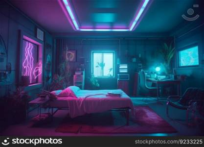 Cyberpunk doctor room space. Gamer render. Generate Ai. Cyberpunk doctor room space. Generate Ai