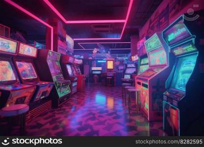 Cyberpunk slot machine. Room game. Generate Ai. Cyberpunk slot machine. Generate Ai