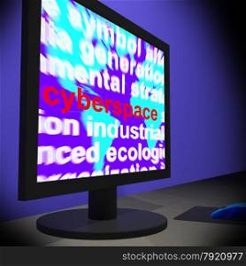 Cyberspace On Monitor Shows Online Technology Or Global Communication