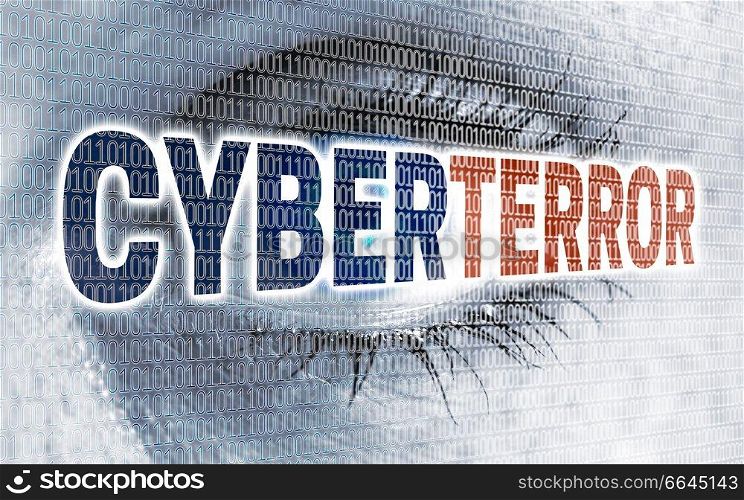 Cyberterror eye with matrix looks at viewer concept.. Cyberterror eye with matrix looks at viewer concept