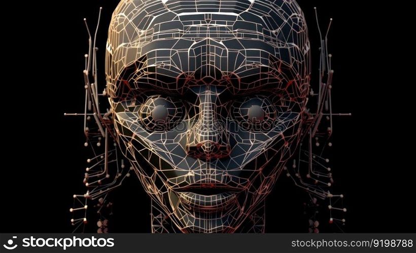 cyborg head artificial intelligence in dark background generative ai.