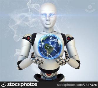 Cyborg holdings the Earth in his hands