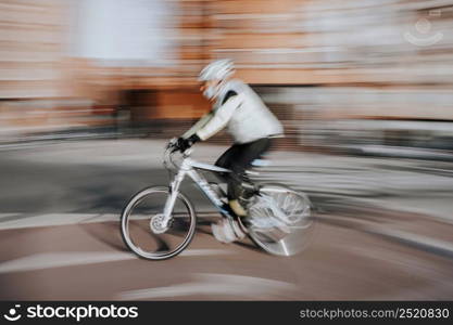 cyclist on the street in Bilbao city, spain, mode of transportation