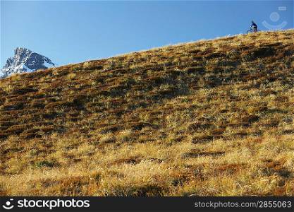 Cyclist riding on hill