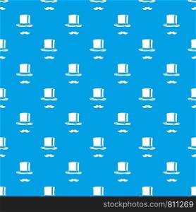 Cylinder and moustaches pattern repeat seamless in blue color for any design. Vector geometric illustration. Cylinder and moustaches pattern seamless blue