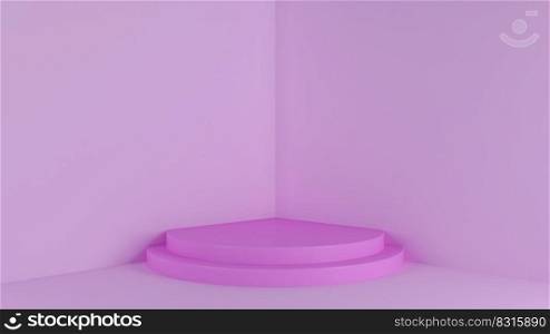 Cylinder podium display or showcase mockup for product in purple background. Blank exhibition stage backdrop or empty product shelf. 3D rendering