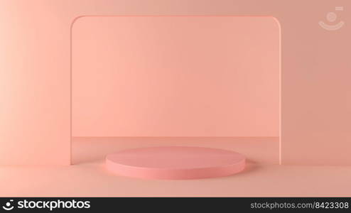 Cylinder podium display or showcase mockup for product presentation in pastel color background. Blank exhibition stage backdrop or empty product shelf. 3D rendering