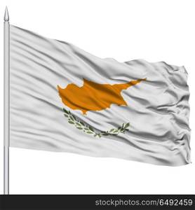 Cyprus Flag on Flagpole , Flying in the Wind, Isolated on White Background
