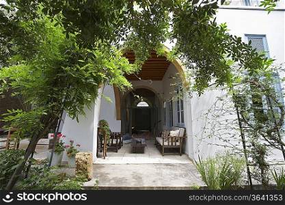 Cyprus, garden patio and veranda of restored antique town house