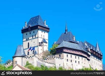 Czech Castle Karlstejn on a background of blue sky