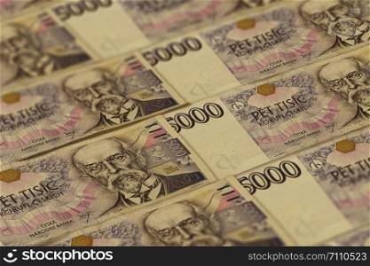 Czech koruna banknotes background. CZK pattern. 5000 CZK