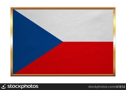 Czech national official flag. Patriotic symbol, banner, element, background. Correct colors. Flag of Czech Republic , golden frame, fabric texture, illustration. Accurate size, color