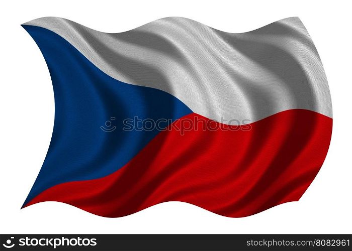 Czech national official flag. Patriotic symbol, banner, element, background. Correct colors. Flag of Czech Republic with real detailed fabric texture wavy isolated on white, 3D illustration
