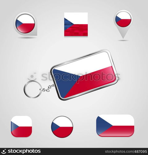 Czech Republic Country Flag on Keychain and map pin different style. Vector EPS10 Abstract Template background